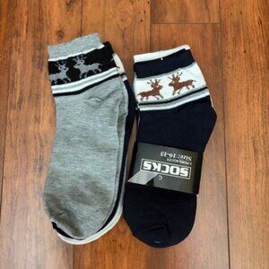 6 PAIRS MEN'S Cc CASUAL QUARTER ANKLE CREW SOCKS DEER BLACK WHITE GRAY Sz. 10-13